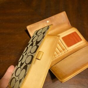 Coach Signature Tan and Brown Wallet